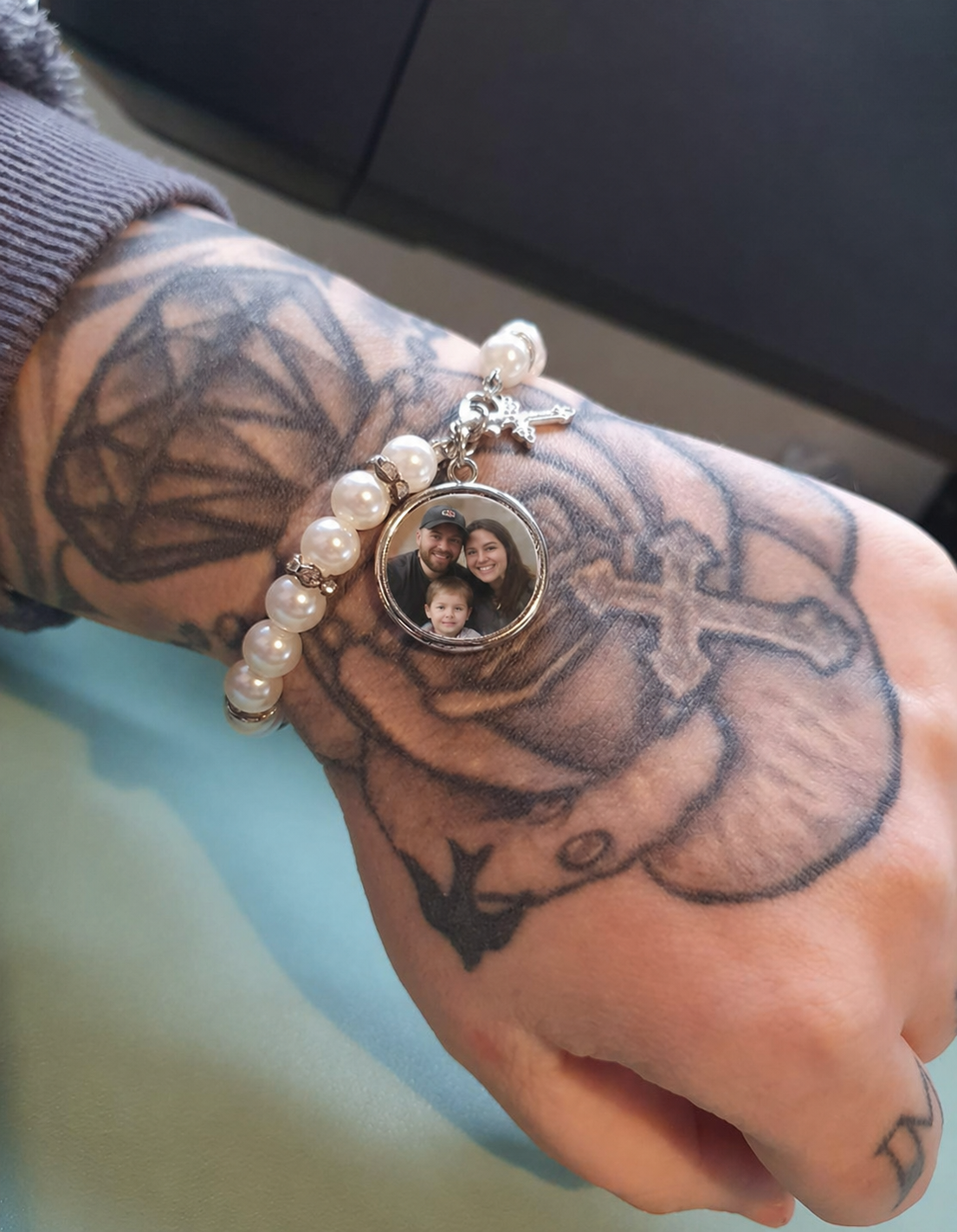 White Rosary Bracelet Printed With Your Photo.