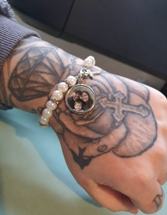 White Rosary Bracelet Printed With Your Photo.
