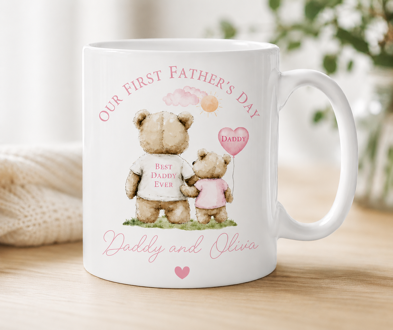 Personalised Our First Father's Day Mug - Blue and Pink are available