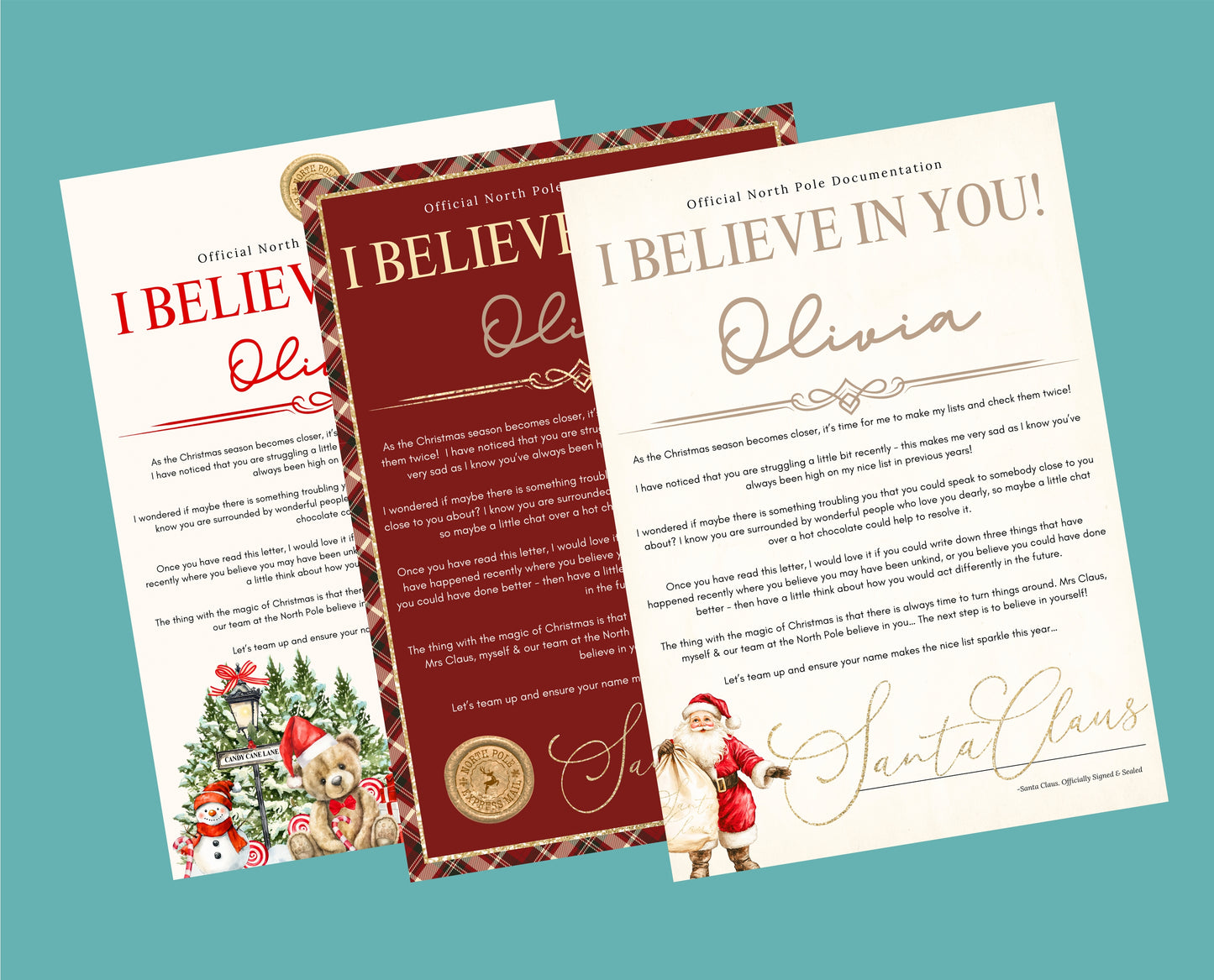 I believe in you Personalised Christmas Letter - Various Styles