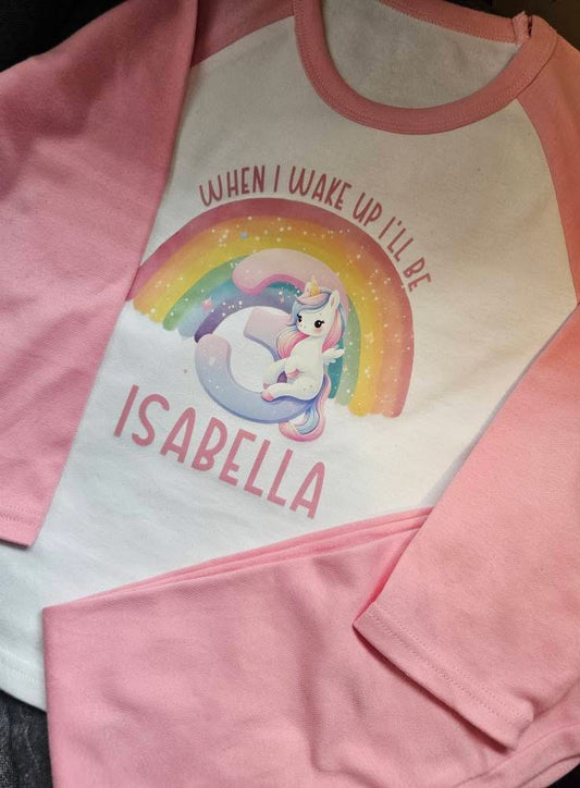 When I wake up personalised unicorn pyjamas