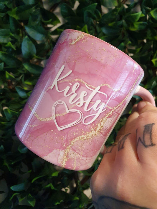 Pink Marble Style Personalised Mug