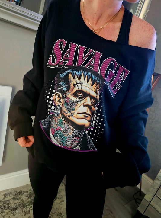 Frankenstein Savage Halloween Off The Shoulder Sweatshirt