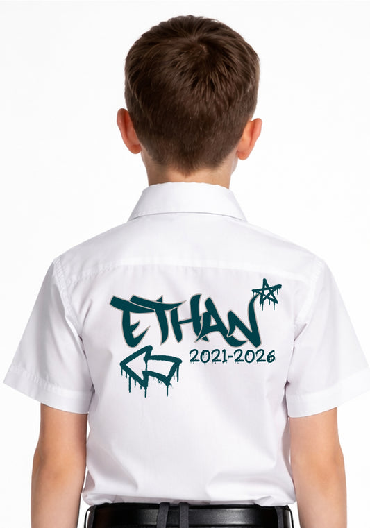 Leavers Shirt Design Teal Graffiti - Print only