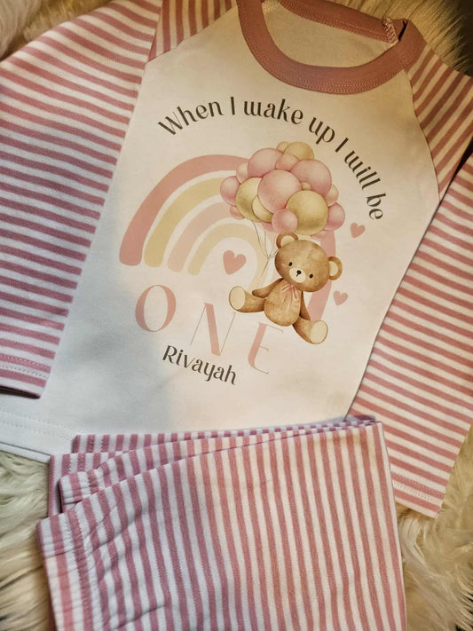When I wake up personalised bear and balloon pyjamas