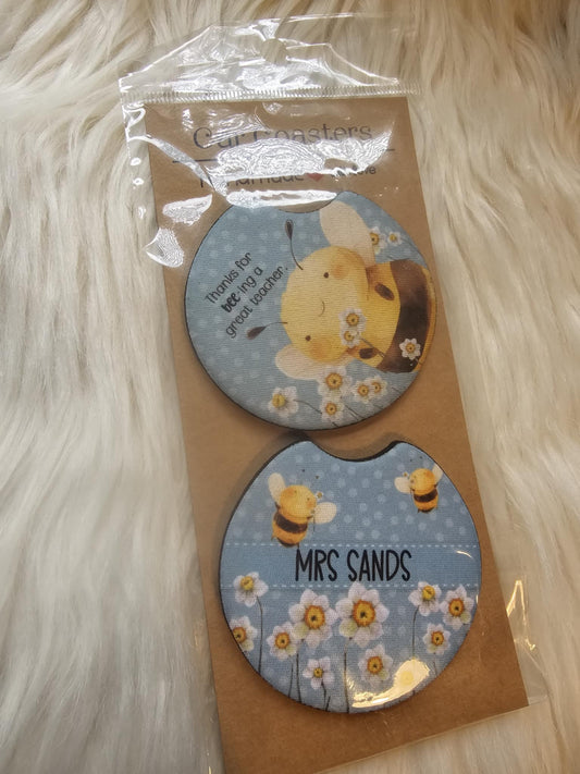 Personalised Teacher Bee Car Coasters
