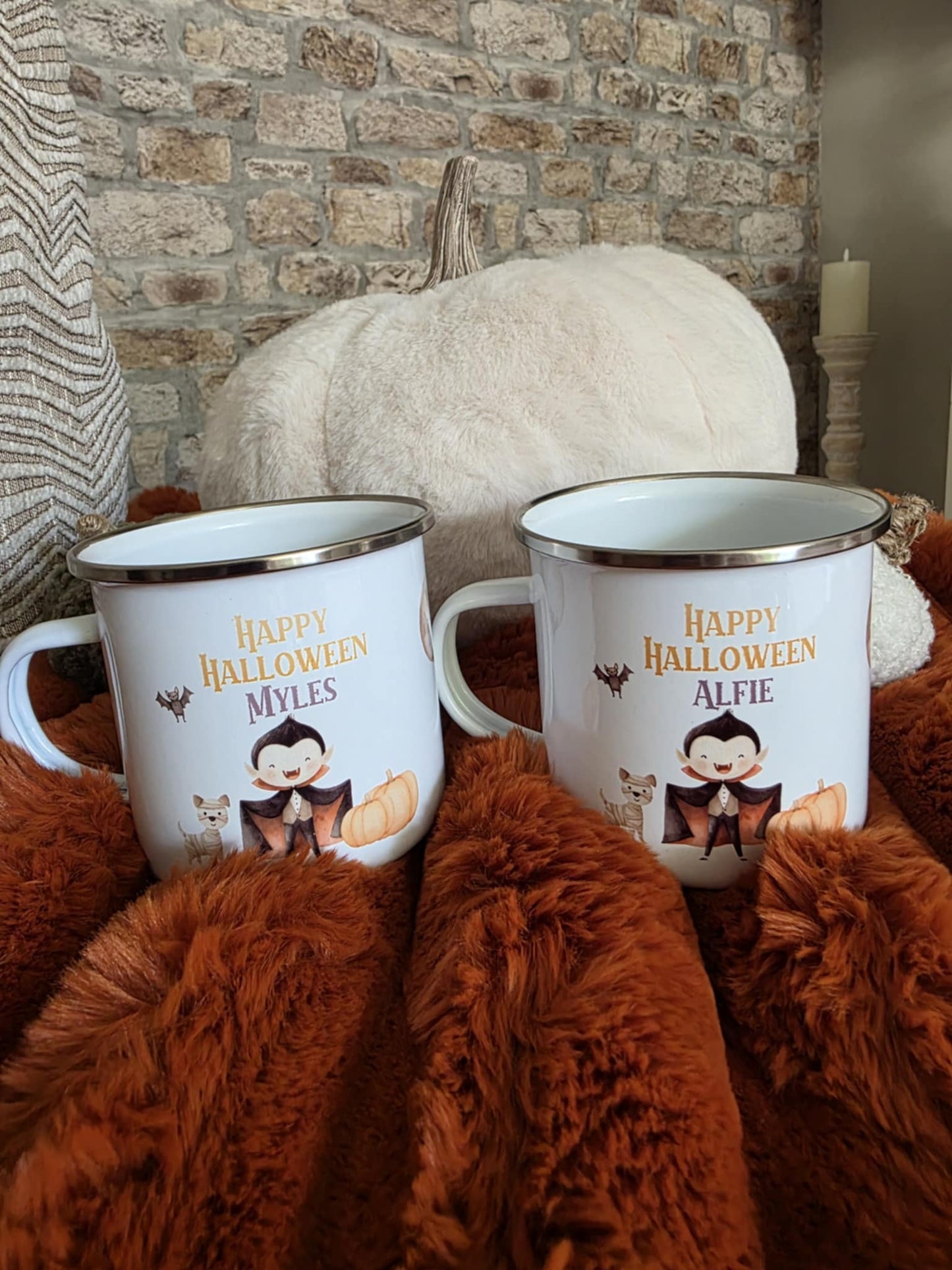 Personalised Halloween Cute Dracula Enamel Mug