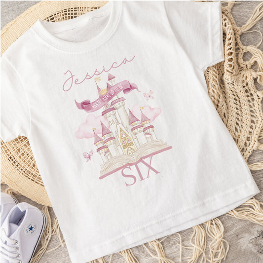 Personalised birthday age tshirt with fairytale design