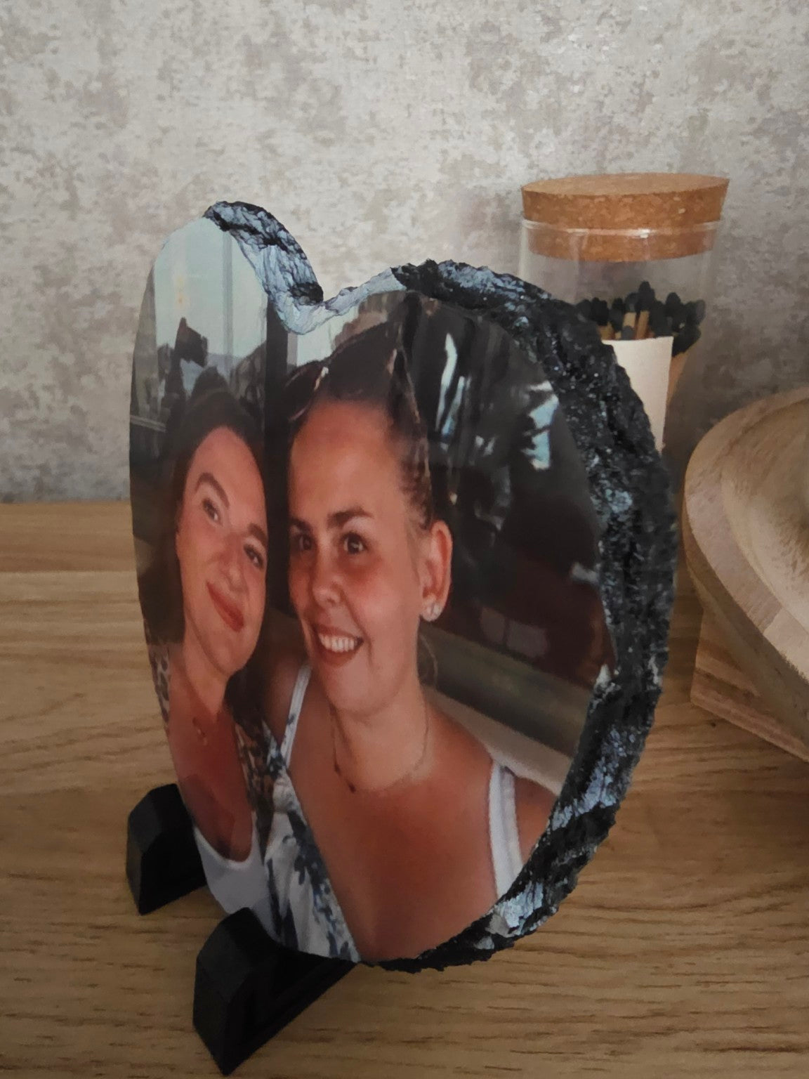 Personalised heart photo slate side view
