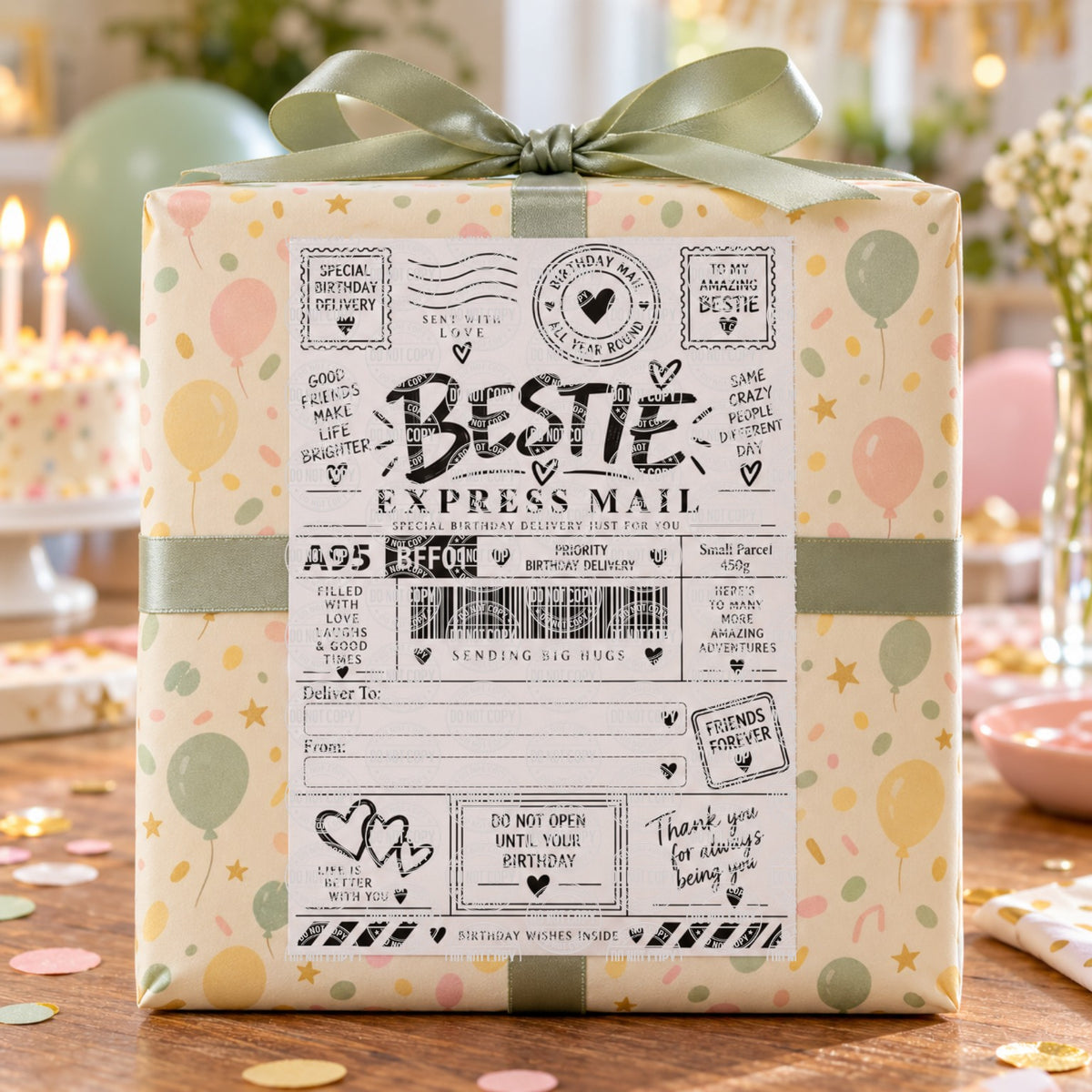 Personalised Bestie Birthday Express Mail 6 x 4 inch self adhesive parcel sticker label