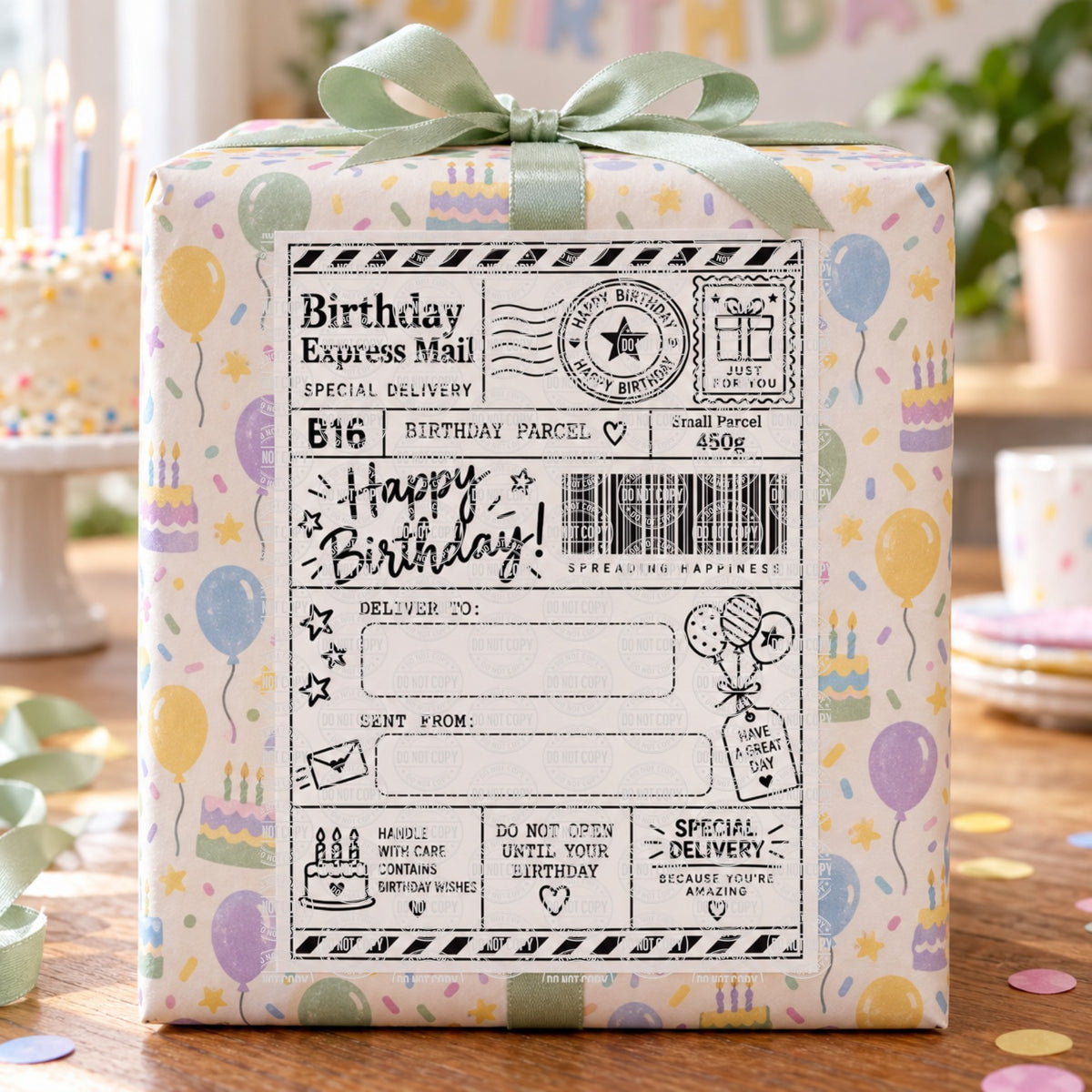 Personalised Birthday Express Mail 6 x 4 inch self adhesive special delivery parcel sticker label
