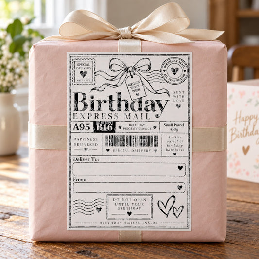 Personalised Birthday Express Mail 6 x 4 inch self adhesive parcel sticker label