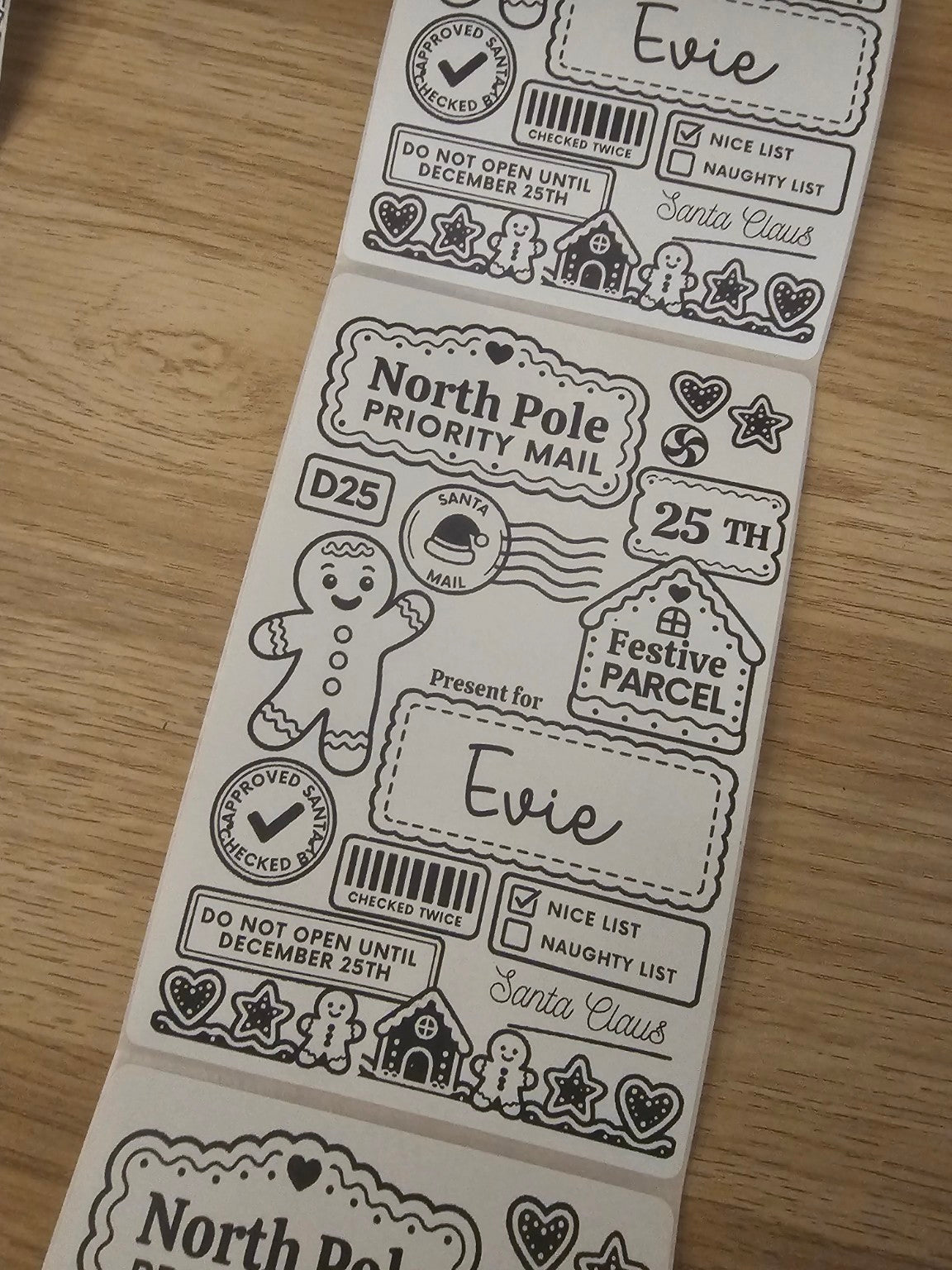 Personalised Christmas parcel sticker labels with North Pole festive design