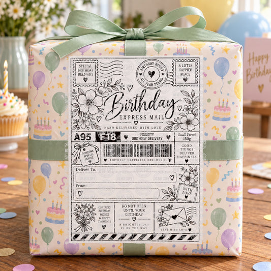 Personalised Floral Birthday Express Mail 6 x 4 inch self adhesive parcel sticker label