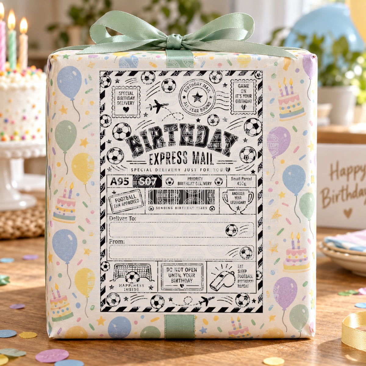 Personalised Football Birthday Express Mail 6 x 4 inch self adhesive parcel sticker label