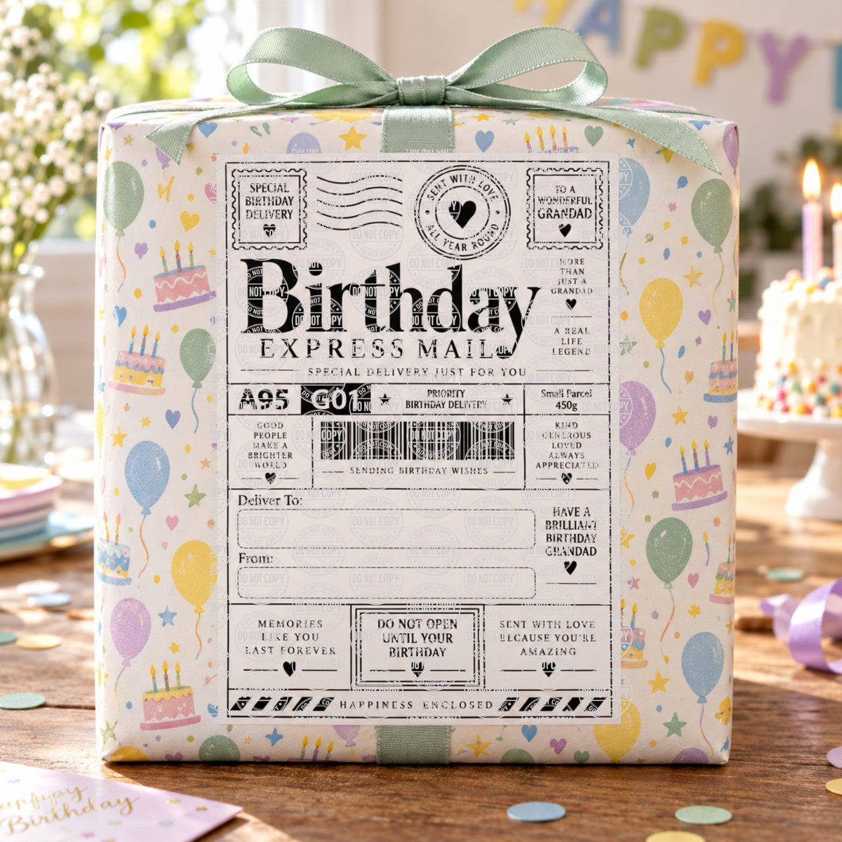 Personalised Grandad Birthday Express Mail 6 x 4 inch self adhesive parcel sticker label
