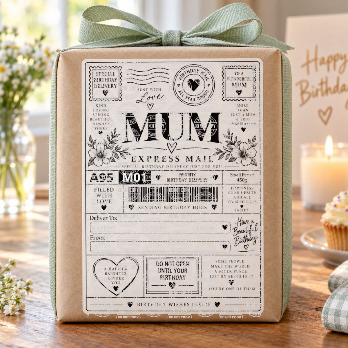 Personalised Mum Birthday Express Mail 6 x 4 inch self adhesive parcel sticker label