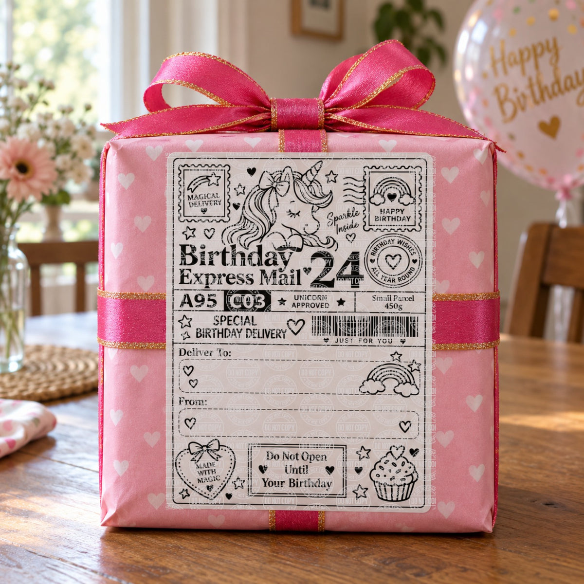 Personalised Unicorn Birthday Express Mail 6 x 4 inch self adhesive parcel sticker label