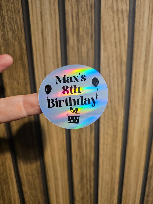 Personalised 5cm Holographic Birthday Stickers