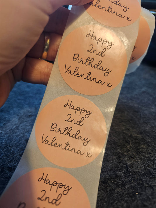 Personalised 5cm Pink Birthday Stickers