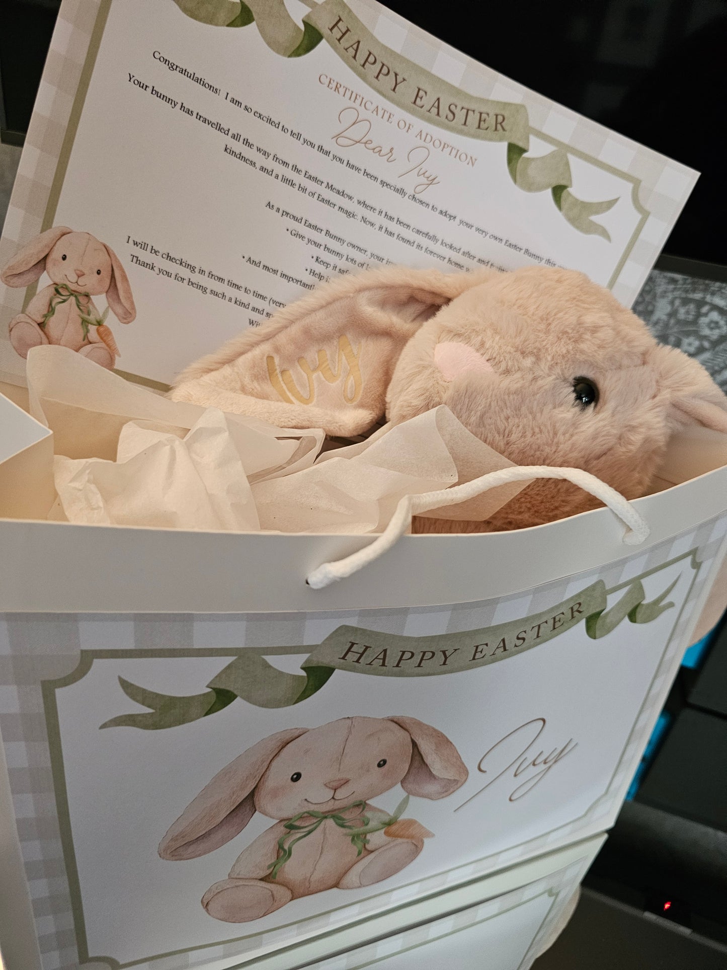 Personalised Easter Bunny Adoption Gift Set | Plush Bunny, Keepsake Bag & Certificate