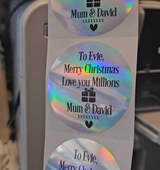 Personalised 5cm Holographic Christmas Stickers