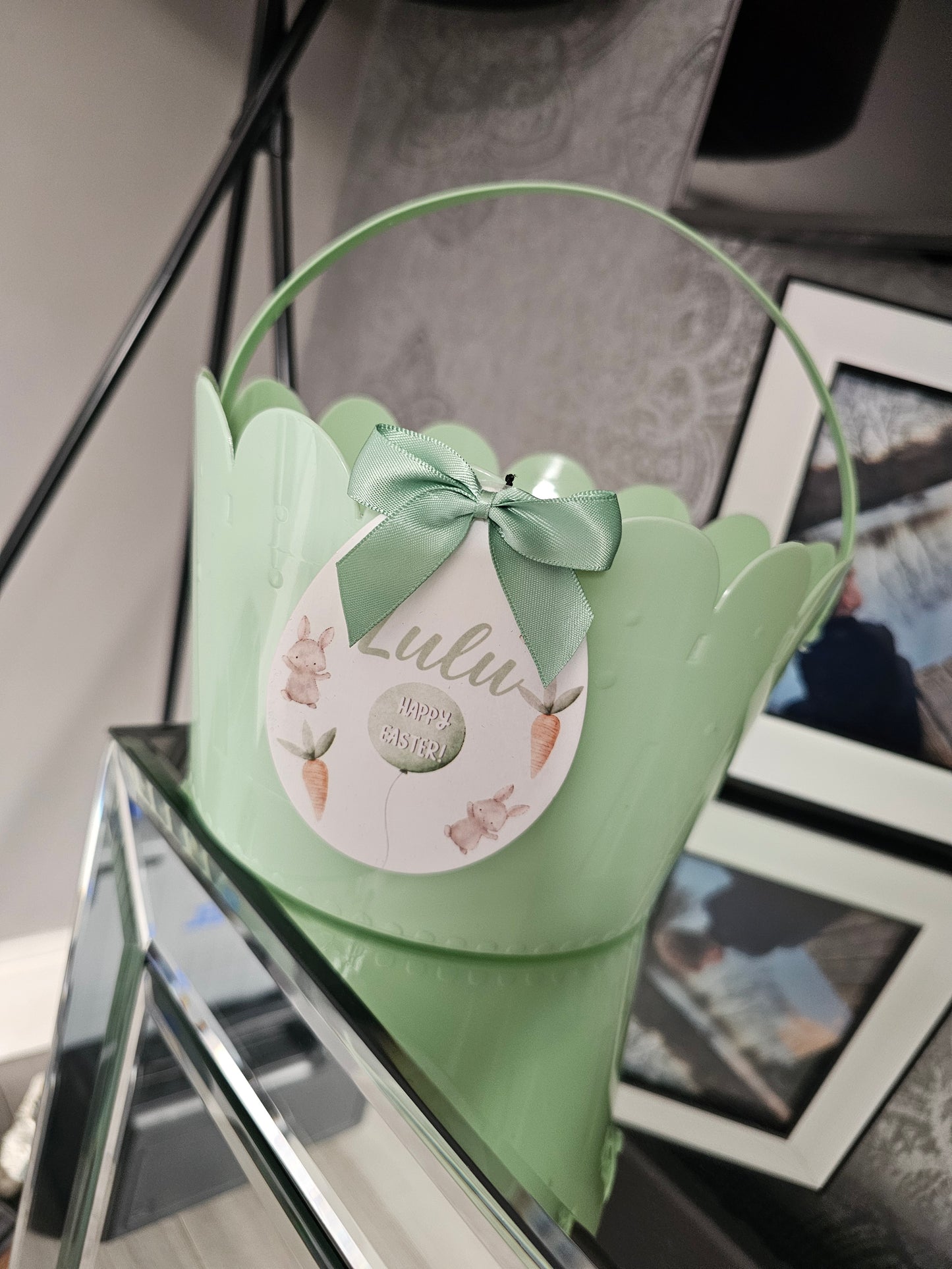 Personalised Easter Bucket With Acrylic Egg Shape Attachment.