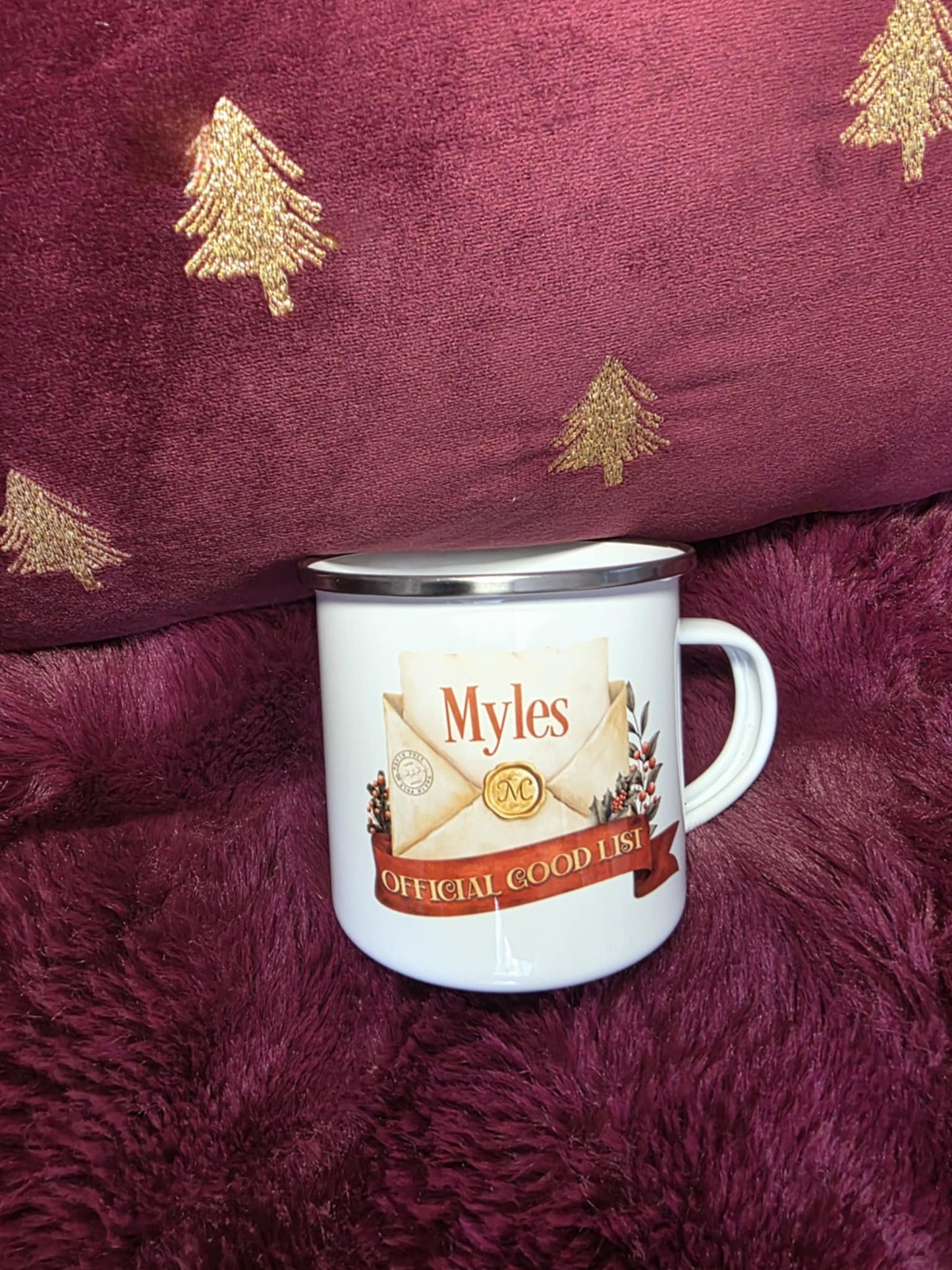 Personalised Enamel Christmas Envelope Mug