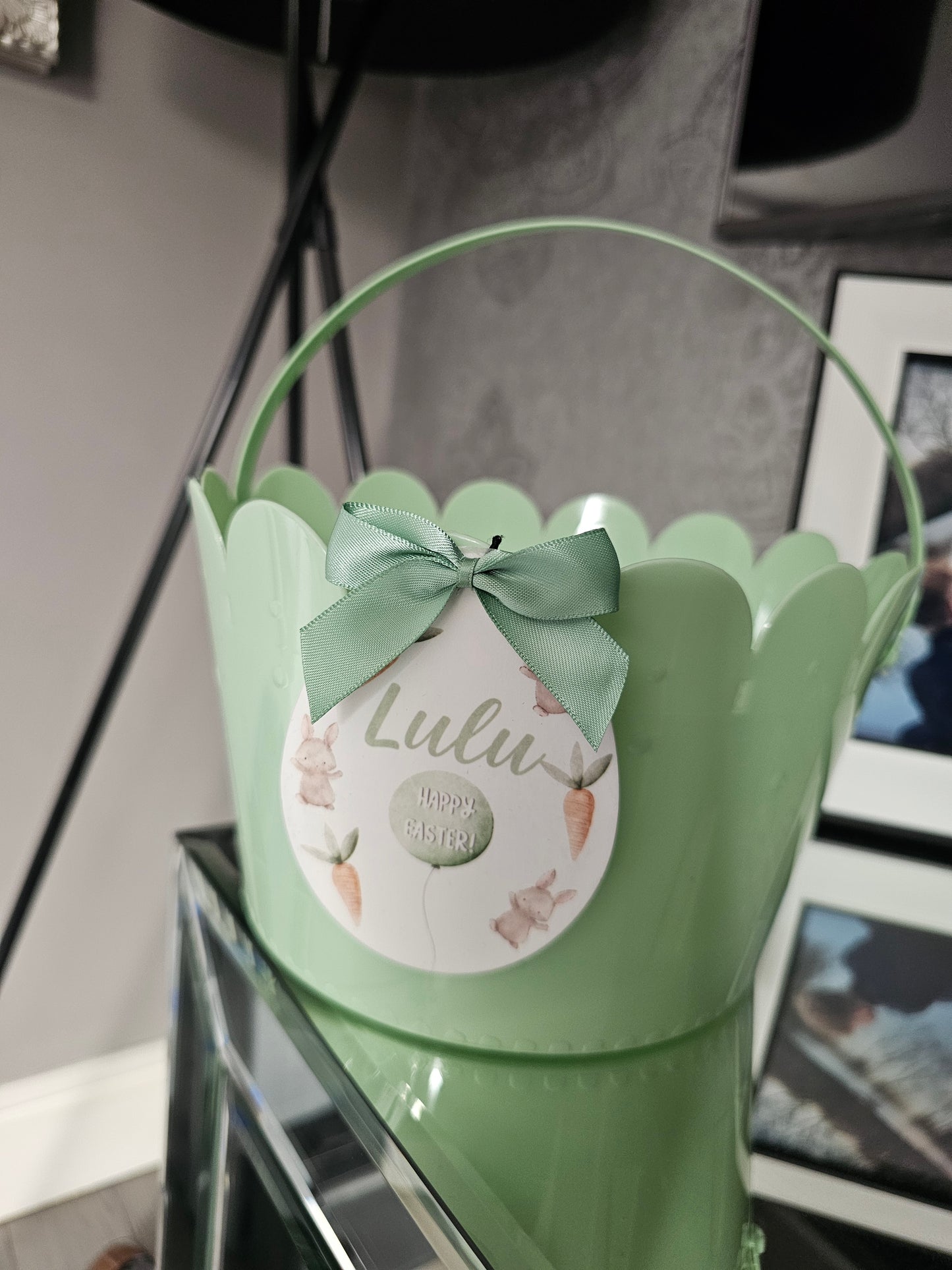 Personalised Easter Bucket With Acrylic Egg Shape Attachment.