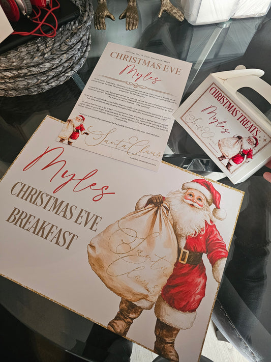 Christmas eve breakfast Set - Placemat, box and letter.