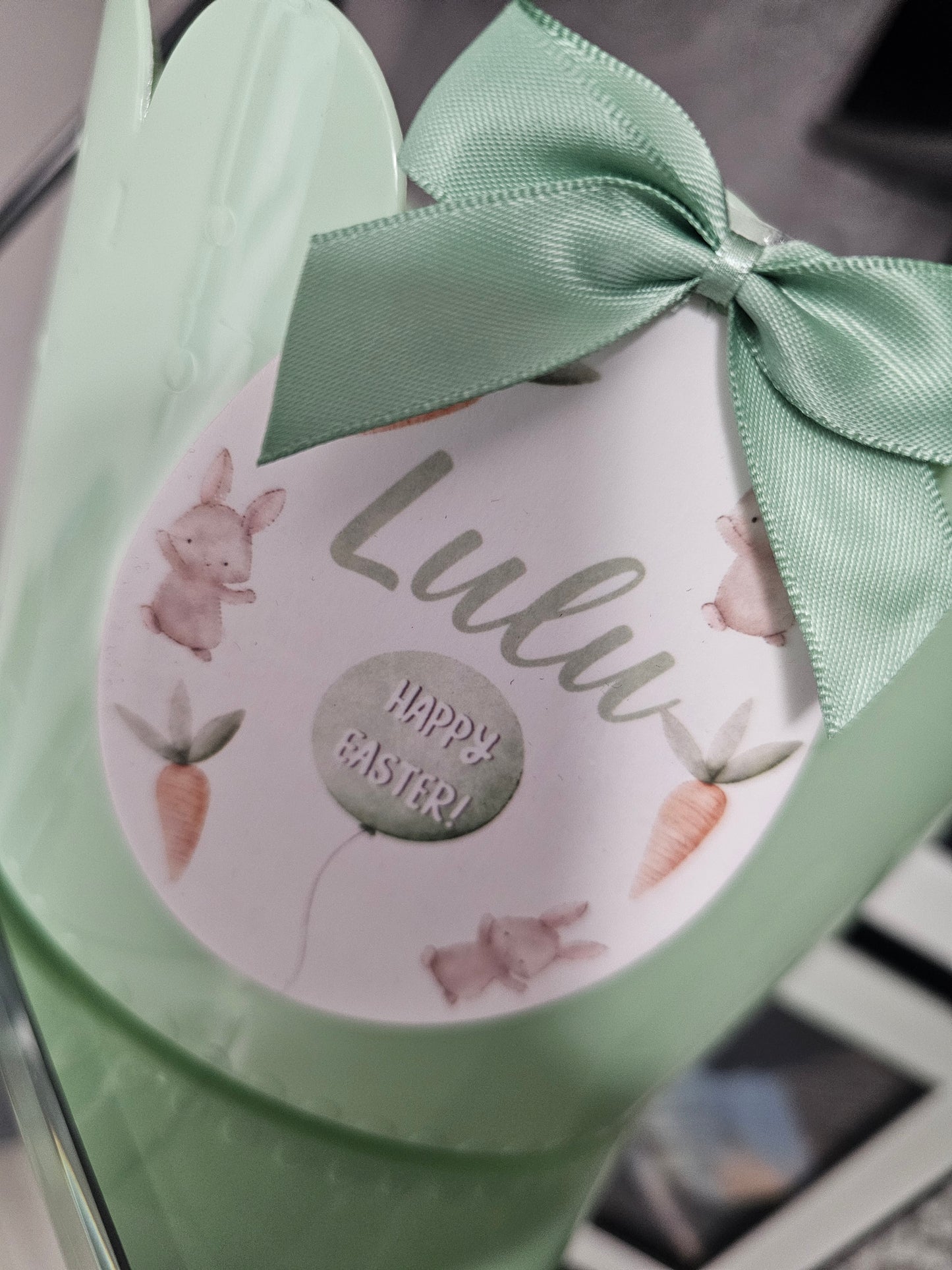 Personalised Easter Bucket With Acrylic Egg Shape Attachment.