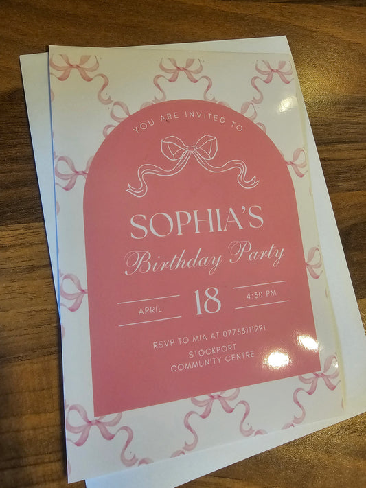 Bow Birthday Invites