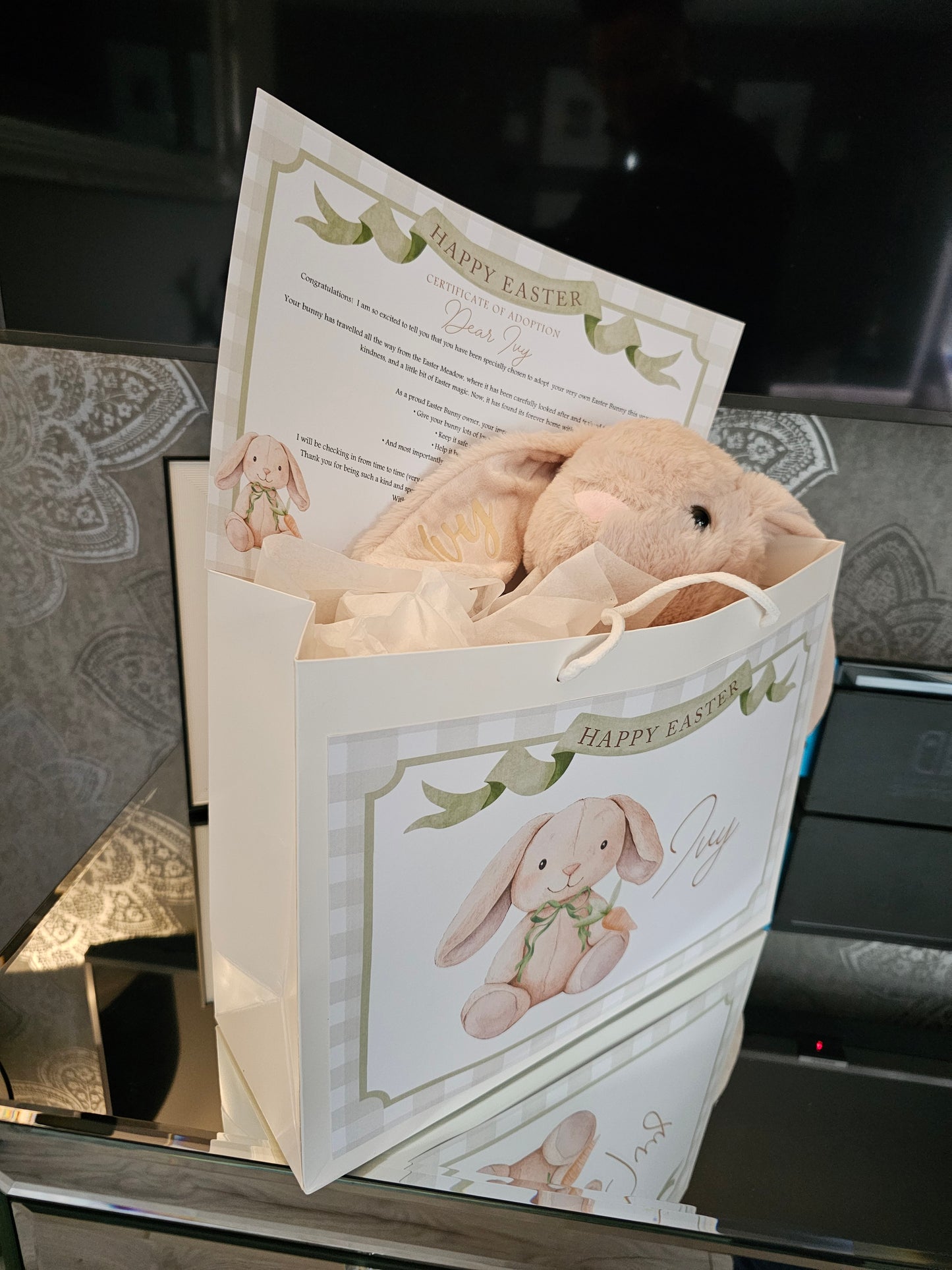 Personalised Easter Bunny Adoption Gift Set | Plush Bunny, Keepsake Bag & Certificate