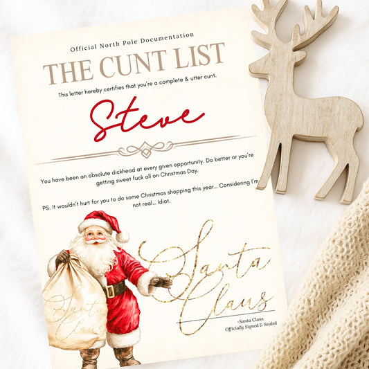 Explicit Christmas Letters - Cunt List and Twat List