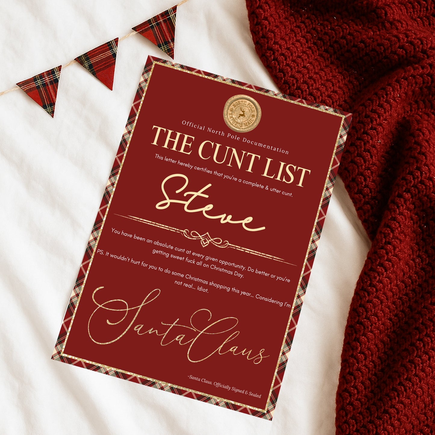 Explicit Christmas Letters - Cunt List and Twat List